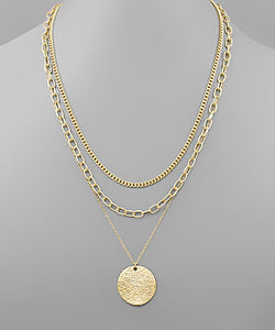 Textured Round Pendant Necklace