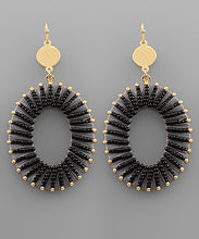 Load image into Gallery viewer, Raffia Wrapped &amp; Beaded Oval Earrings
