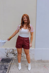 Spurs Up Faux Leather Shorts- Garnet