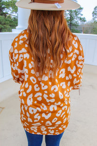 Savvy Animal Print Button Down Shirt-Camel
