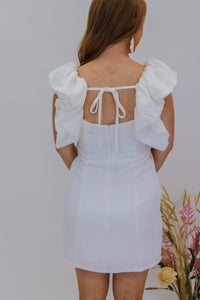 All Yours Pleated Puff Sleeve Mini Dress- White