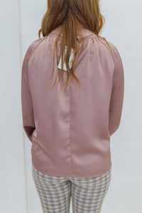 Wishful Mock Neck Satin Blouse- Mauve
