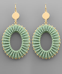 Raffia Wrapped & Beaded Oval Earrings
