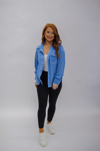 Blissfull Button Down Shacket- Blue