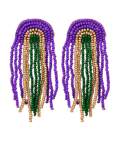 Mardi Gras Seed Bead Tassel Earrings