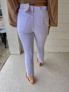 Jeanne High Rise Slim Straight Crop Raw Him Jeans-White