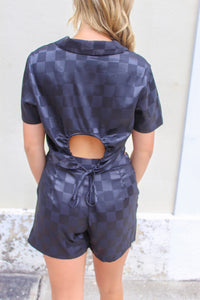 Speed Girl Checkered Satin Shorts- Black