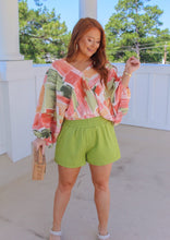 Load image into Gallery viewer, Vacay Surplice Pastel Print Blouse- Sage Multi
