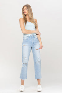 Beverley Super High Rise Distressed Crop Straight Jeans- Light Wash