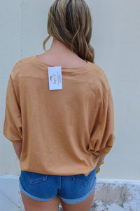 Nikkia Oversized Dolman Short Sleeve Tee- Brown