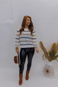 Tigger 3/4 Sleeve Stripped Sweater- Ivory