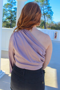 Rey One Shoulder Ruched Crop Blouse- Lilac