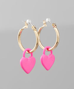 Heart Lock Dangle Hoops