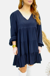 Carrie V Neck Tiered Dress- Black