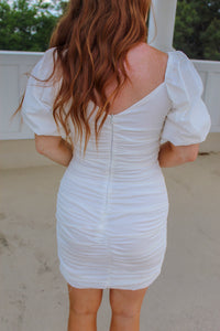 Meet You There Ruched Bodycon Dress- White