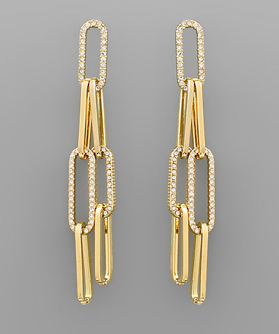 Crystal & Metal Oval Chain Earrings