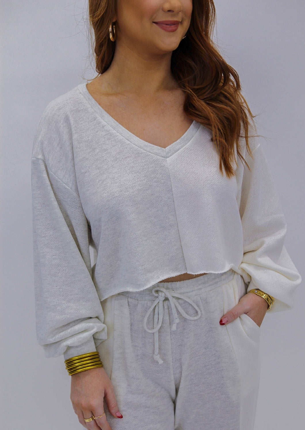 Marlow Long Sleeve Comfy Set Top- Heather Grey