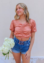 Load image into Gallery viewer, Lorianne Puff Sleeve Ruched Crop Top- Terra Cotta
