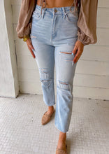Load image into Gallery viewer, Beverley Super High Rise Distressed Crop Straight Jeans- Light Wash

