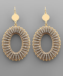 Raffia Wrapped & Beaded Oval Earrings