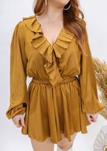 Load image into Gallery viewer, Milly Pleated Ruffle Romper- Camel
