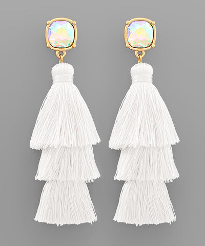 Bead & 3 Layer Tassel Earrings