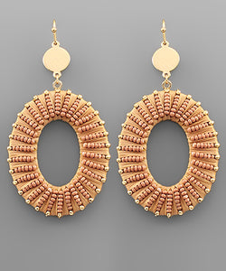 Raffia Wrapped & Beaded Oval Earrings