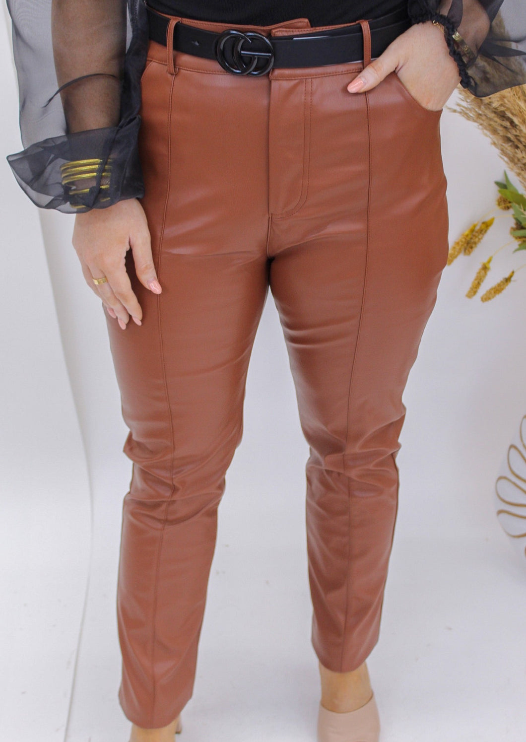 Not Sorry Pleather Pants- Camel