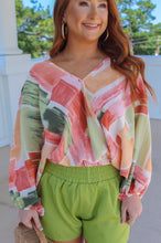 Load image into Gallery viewer, Vacay Surplice Pastel Print Blouse- Sage Multi

