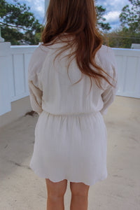 Amoura Raglan Button Front Dress- Cream