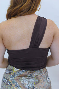 Extra Love One Shoulder Mesh Bodysuit- Chocolate