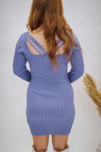 Dailey Dream Square Neck Ribbed Dress- Blue