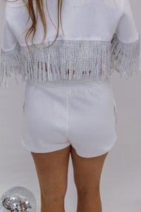 Dazzling Rhinestone Fringe Sweat Shorts