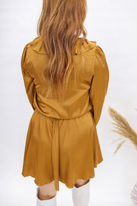 Milly Pleated Ruffle Romper- Camel