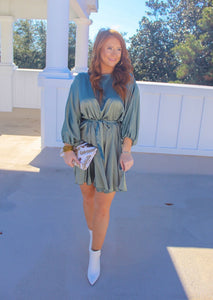Alissa Satin Dress- Sage