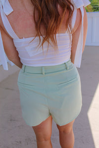 Pick Me Pleated Detail Shorts- Sage