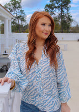 Load image into Gallery viewer, Sammi Zebra Button Up Blouse- Sky
