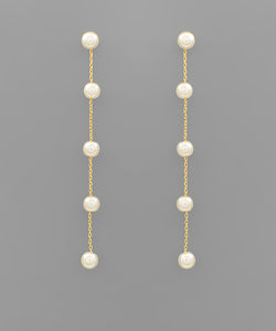 Brass Pearl Chain Drop Earrings