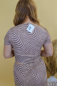 Coco Swirl Print Mesh Top- Brown