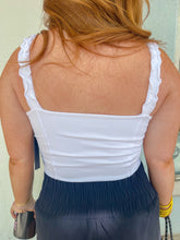 Load image into Gallery viewer, Dainty Ribbed Ruffle Strap Top- White
