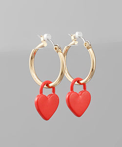 Heart Lock Dangle Hoops