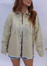 Load image into Gallery viewer, Nashvegas Studded Fringe Denim Jacket- Beige
