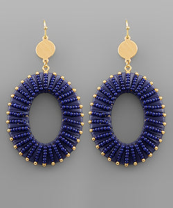 Raffia Wrapped & Beaded Oval Earrings