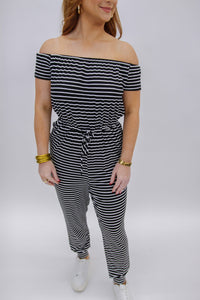Erica Stripped Off the Shoulder  Jumpsuit
