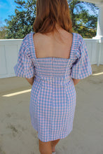 Load image into Gallery viewer, Les Ballon Sleeve Square Neck Mini Dress- Pink/Blue
