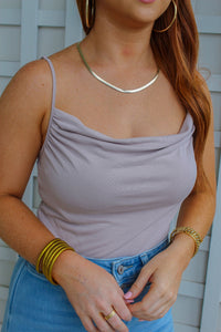 Abigal Cowl Neck Bodysuit- Stone