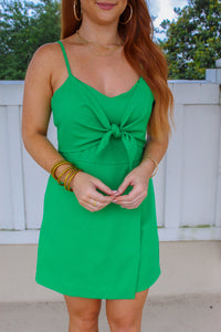 Abigail Front Tied Romper- Kelly Green