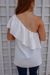 Adeline One Shoulder Ruffle Top- Off White