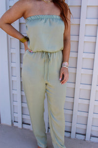 Lacey Strapless Jumpsuit- Dusty Sage