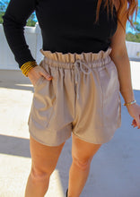 Load image into Gallery viewer, Ellen Faux Leather Paperbag Shorts- Taupe
